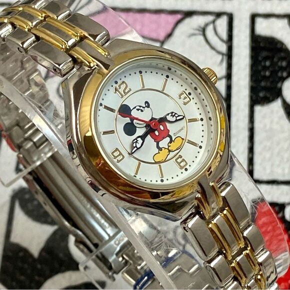 Disney Mickey Mouse Two-Tone Ladies Watch Moving Arms Original Hang Tag - Picture 4 of 14